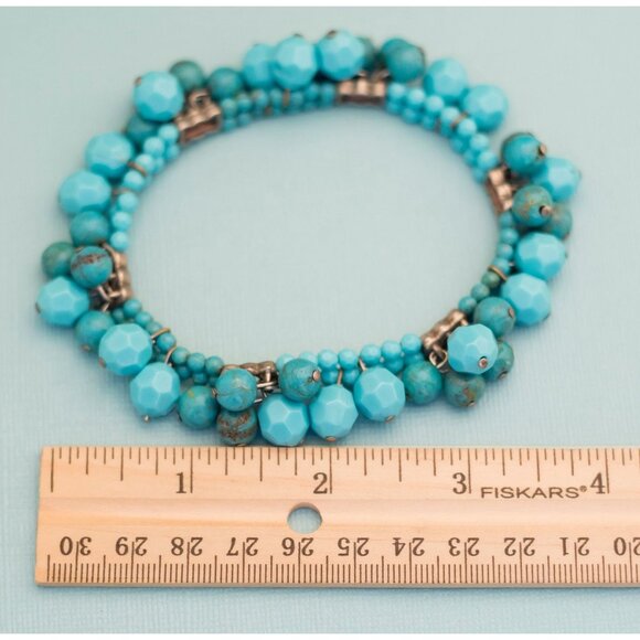 Vintage Blue Beaded Flexible Bracelet E15 - Picture 3 of 3